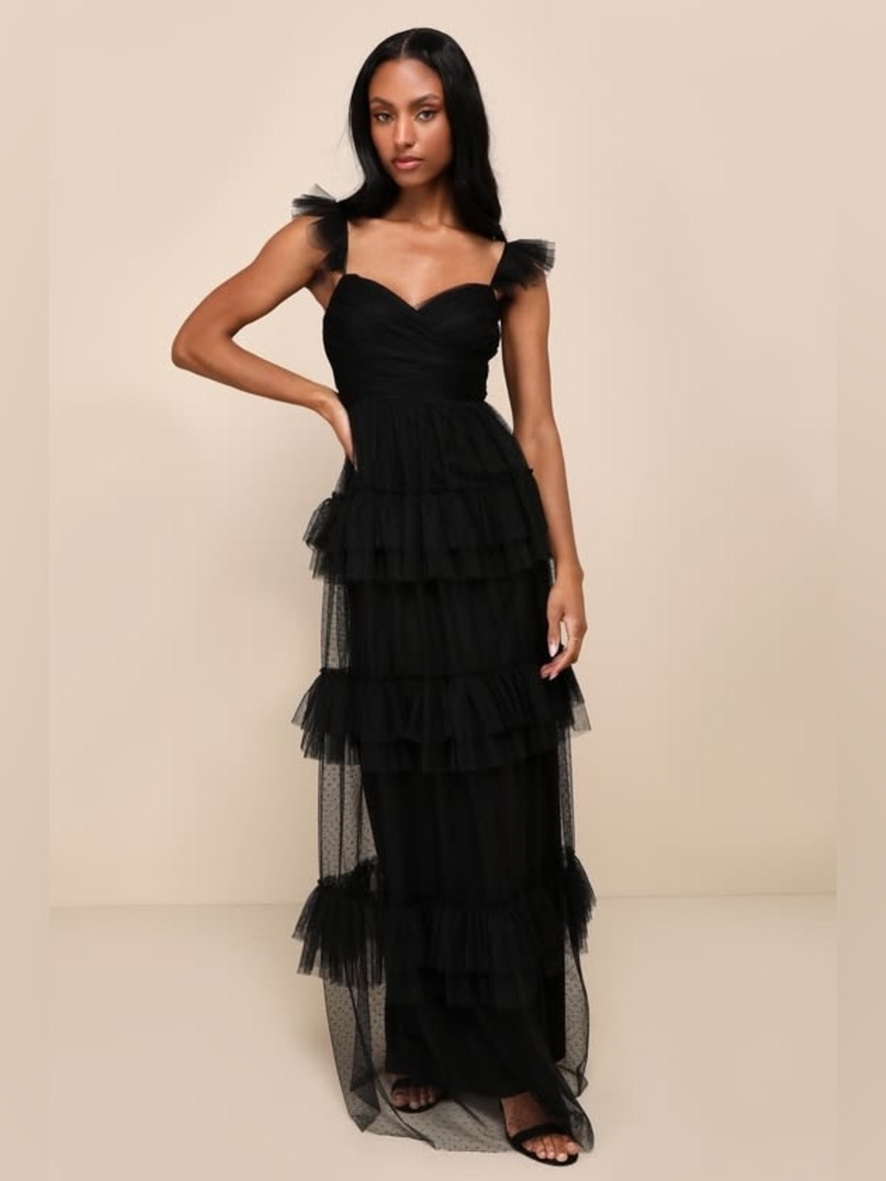 LULU'S Pure Radiance Black Mesh
Swiss Dot Tiered Maxi Dress - Picture 5 of 7